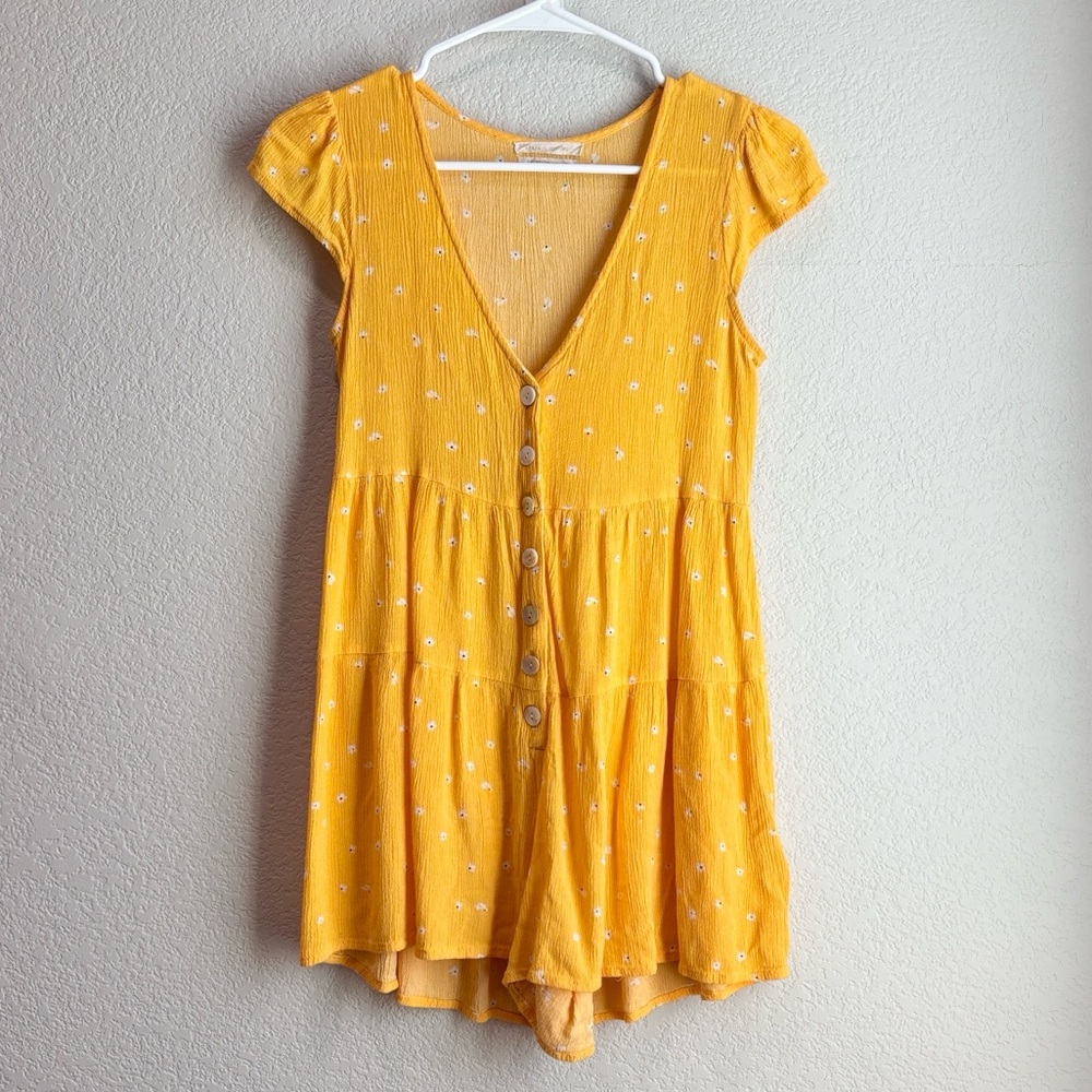 Urban Outfitters Rio Tiered Yellow Shorts Romper Small